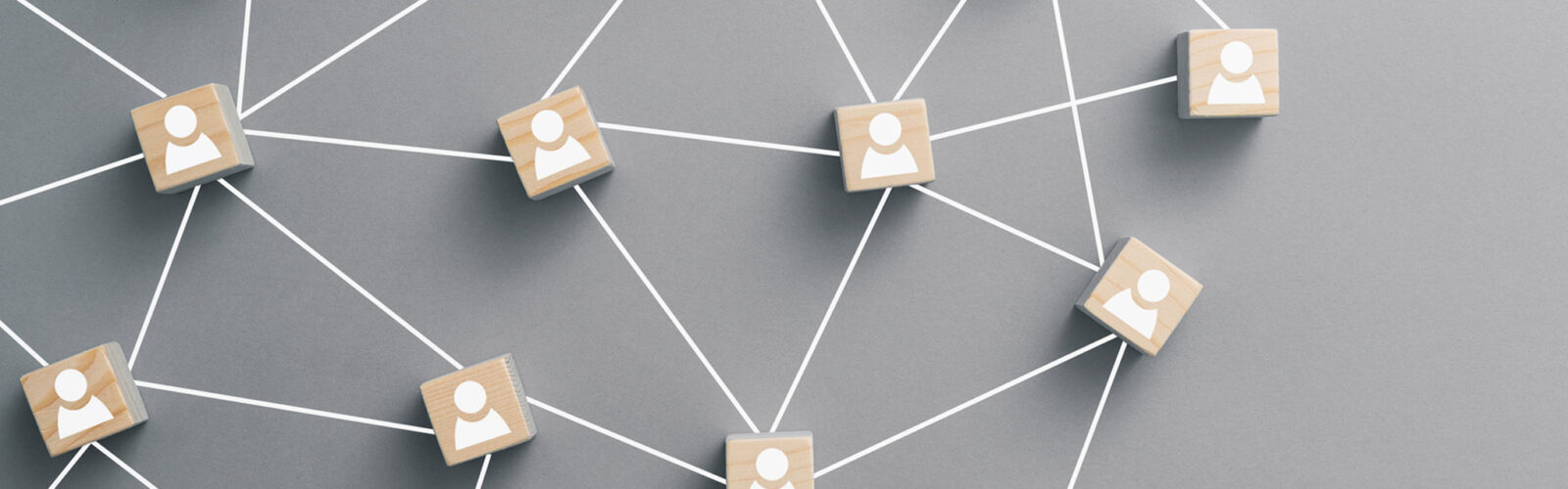 blocks with person icon printed on them and are connected by intersecting lines