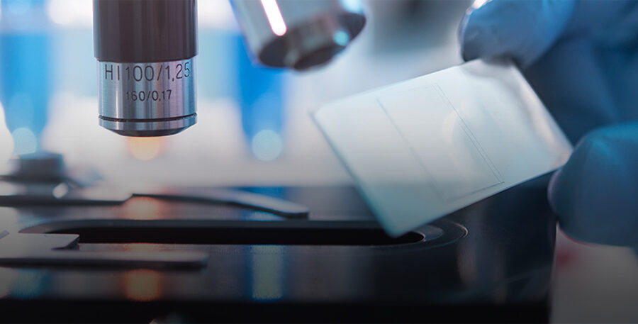 close up of microscope and slide