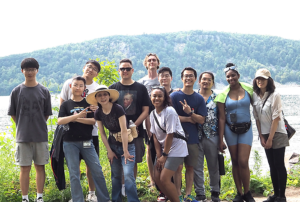 lab group on hike at Devil's Lake