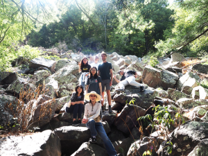 lab group on hike at Devil's Lake