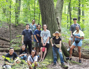 lab group hiking at Devil's lake