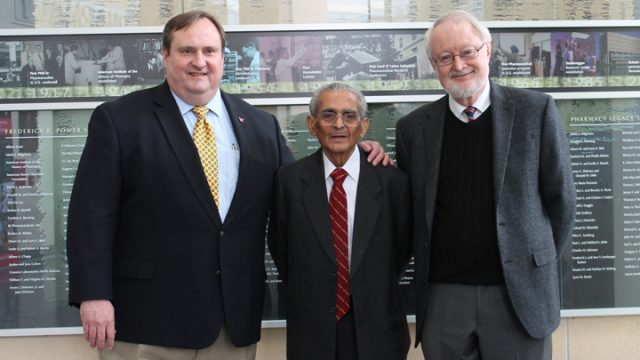 Pictured above, left-right: Dean Steven M. Swanson, Mansukh C. Wani, Ph.D., Principal Scientist Emeritus, Research Triangle Institute; A. Douglas Kinghorn, Ph.D., DSc, Professor; and Jack L. Beal Chair, Medicinal Chemistry and Pharmacognosy, The Ohio State University.