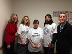 Left-right: Beth Martin, Ph.D., R.Ph., Associate Professor (CHS), Pharmacy Practice Divison, UW-Madison School of Pharmacy, Jennifer Reynolds, SVdP employee, Jeni White, SVdP employee, Savan Newsome, SVdP employee, Joe Zorek, Pharm.D., Associate Professor (CHS), Pharmacy Practice Division, UW-Madison School of Pharmacy.