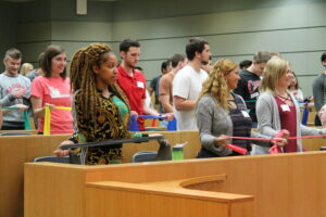 PharmD students stretching exercise bands