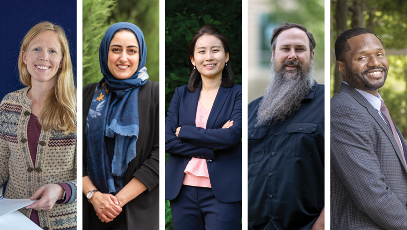 portraits of Anna Engstrom, Dalia Saleh, Joohyun Park, Richard Gantt, and Jevon Oliver.