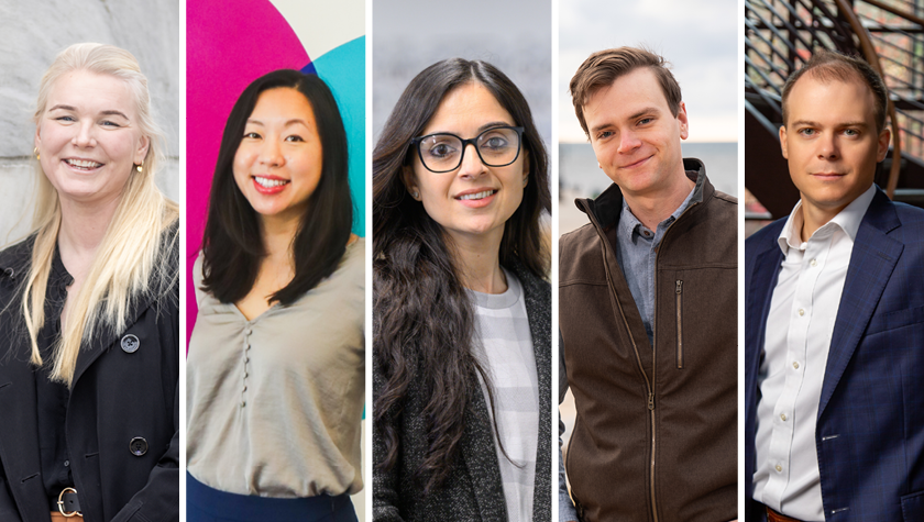 Portraits of Morgan Walcheck, Jing Wu, Prachi Arora, Ian Miller, and Jerame Hill.