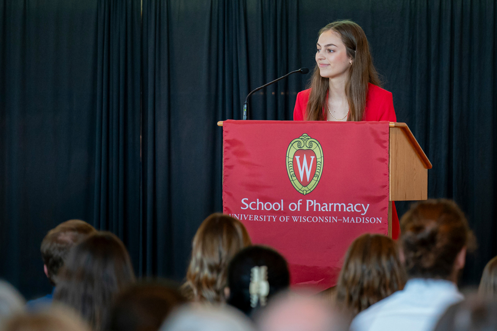 Woman standing at podium