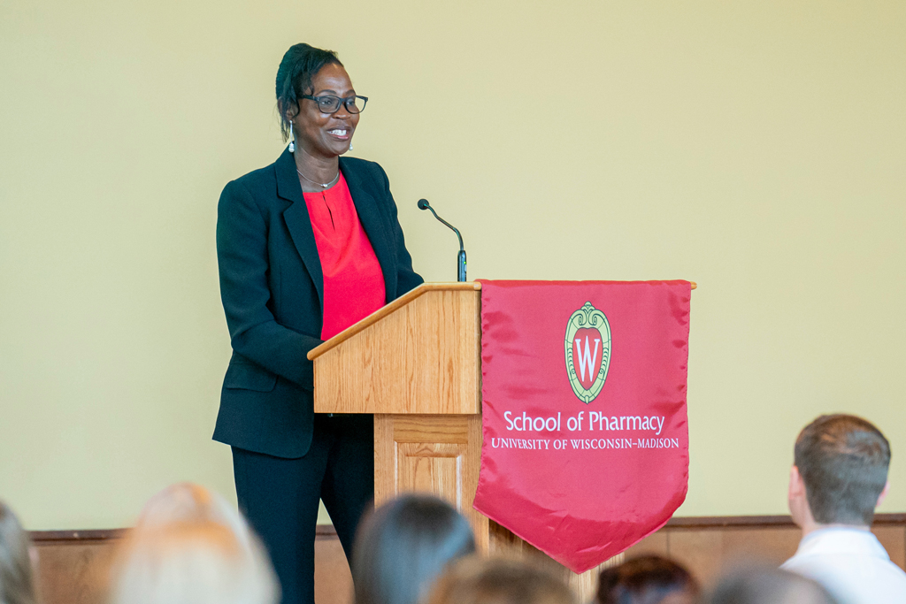 Woman speaking at podium