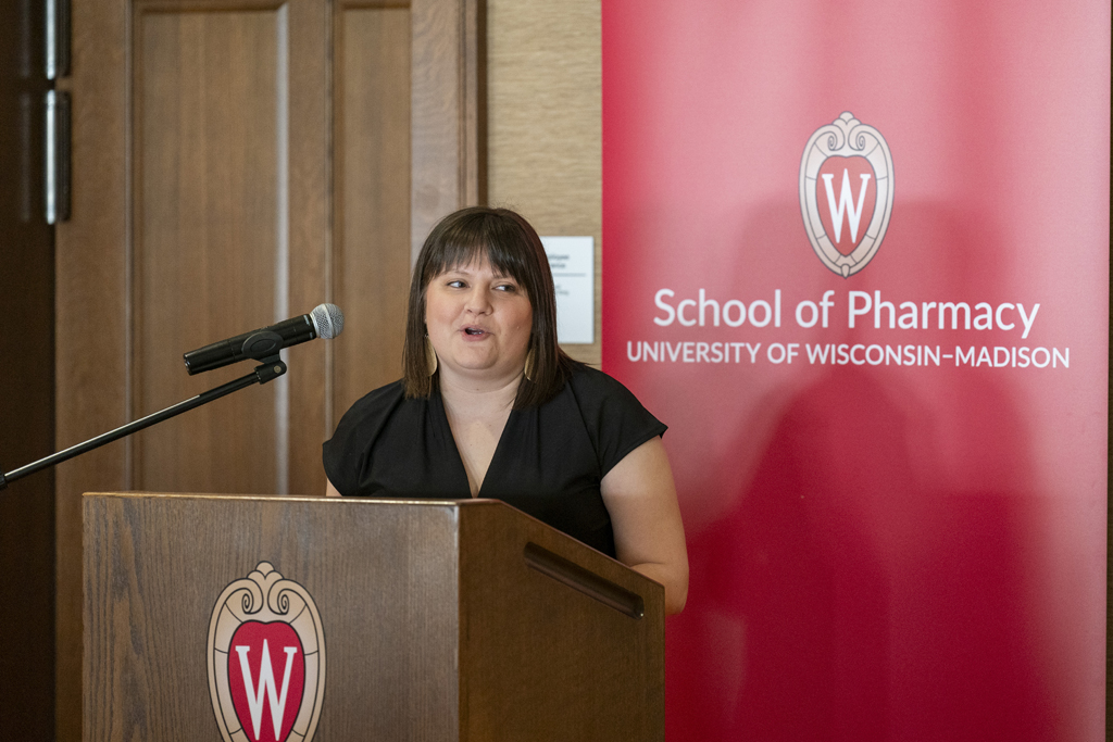 Kendra Gurnee speaks at the podium