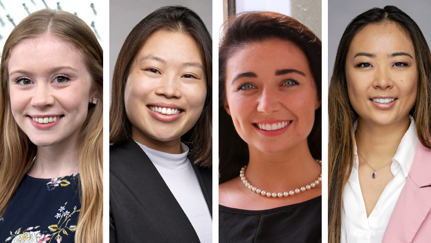 headshots of Taylor Shufelt, Hope Schier, WSPS Student Senate representative; Ziting Zhang, American Pharmacists Association liaison; and Judy Zheng, WSPS public relations chair.
