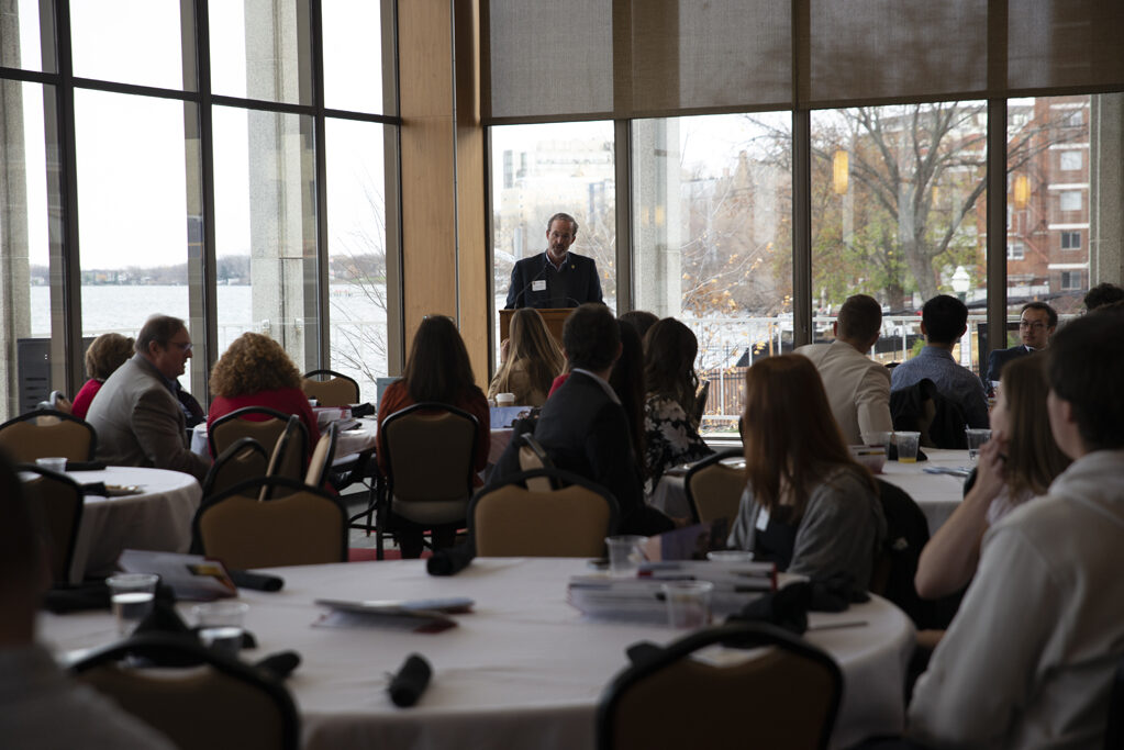 Associate Dean for Advancement Dave Mott speaks at the Fall 2022 Scholarship Brunch. | Photo by Ingrid Laas