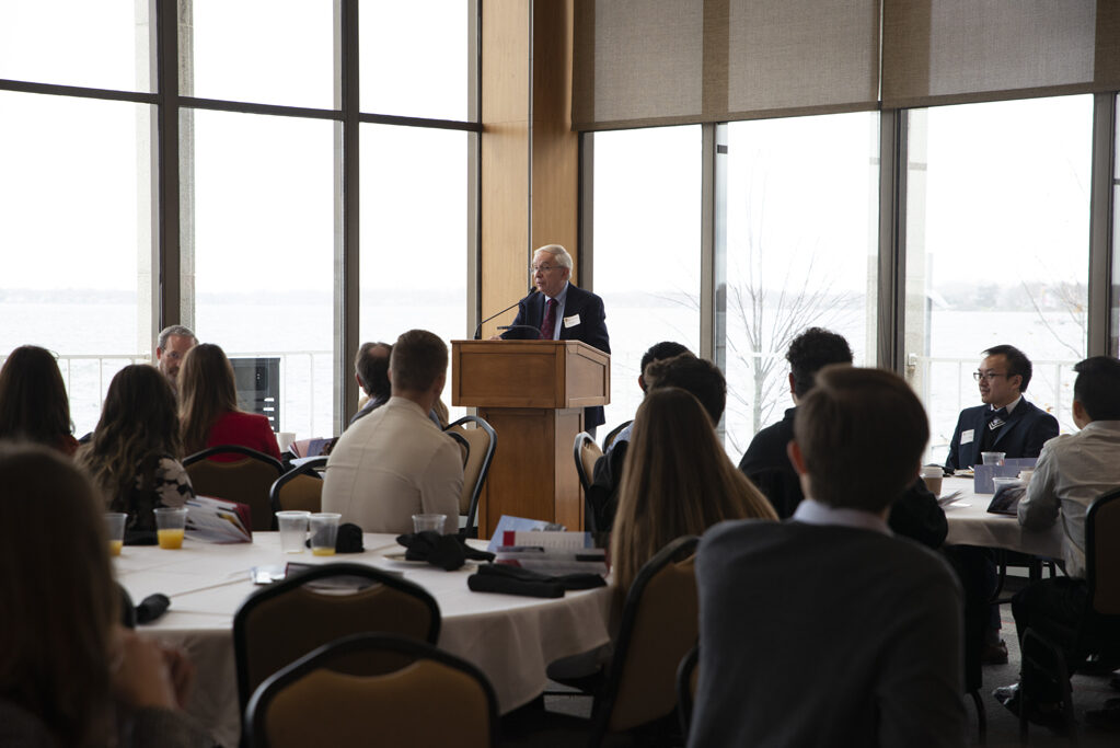 Ron Taylor speaks at a podium at Fall 2022 Scholarship Brunch