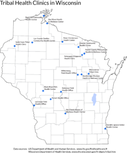 A map of IHS Clinics in the state of Wisconsin.