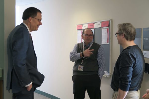 Provost Karl Scholz speaking with Ed Elder and Chuck Lauhon
