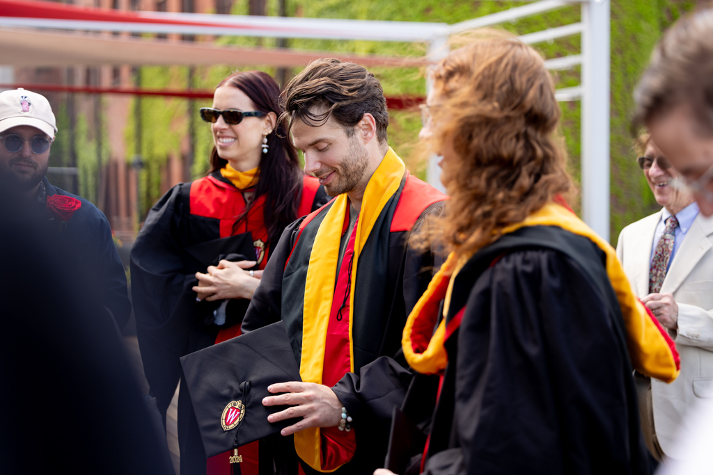 Graduates gather outside