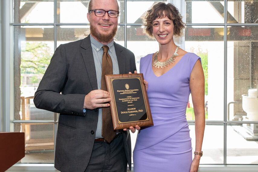 Allison Gardner with her PharmTox Alum of the Year with another faculty member