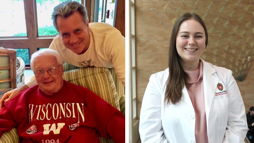Lyle Vandenberg with his son, Brian, and a photo of PharmD student Kara Graves.