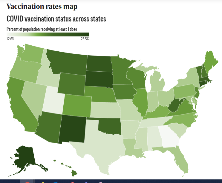 Covid vaccination rates map of the United States
