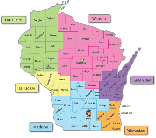 Pharmacy students may do rotations in the 6 regions throughout the state: Eau Claire, La Cross, Madison, Wausau, Green Bay, and Milwaukee.