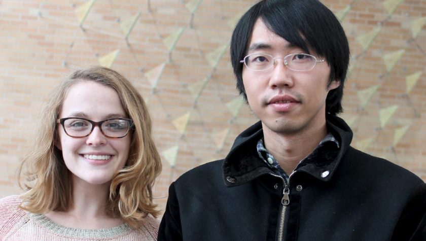 Pharmaceutical Sciences graduate students Moira Esson (left) of Mecozzi Lab and Men Zhu (right) of Yu Lab.