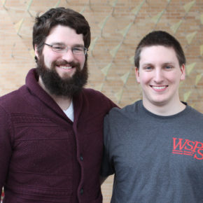 2nd year pharmacy students Noah Budi (left) and Collin Dean (right) stand together in Rennebohm Hall