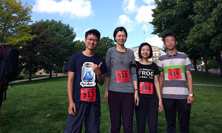 L-r: Representing both pharmaceutical and social and administrative sciences, Xiaolei Li, Niying Li, Jinshan Xie, and Xin Yao completed the Doctoral Derby.