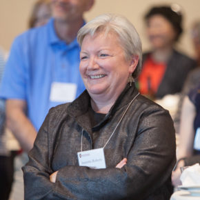 Jeanette Roberts listening to speaker