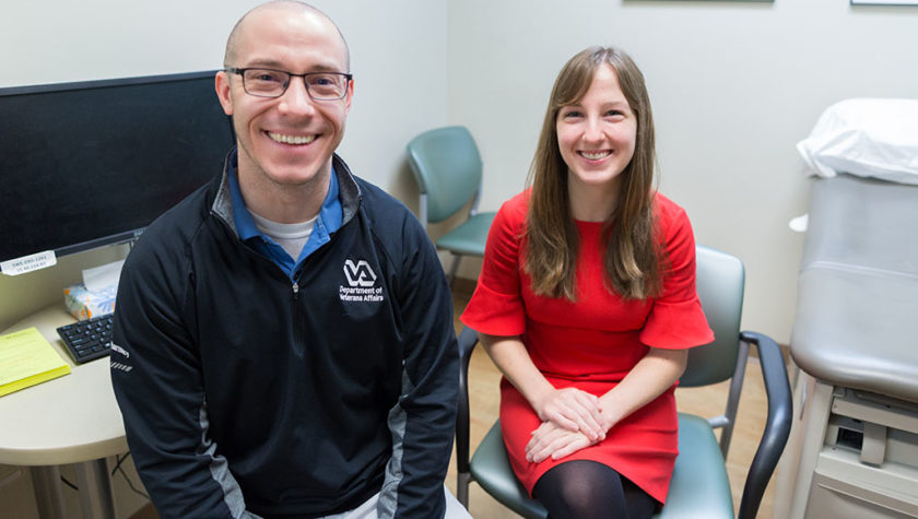 Andy Cannon and Katie Kuecker in an examination room