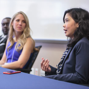 Kwadwo Owusu Ofori, Jeanine Burmania, and Irawati Kartini Kandela in a meeting