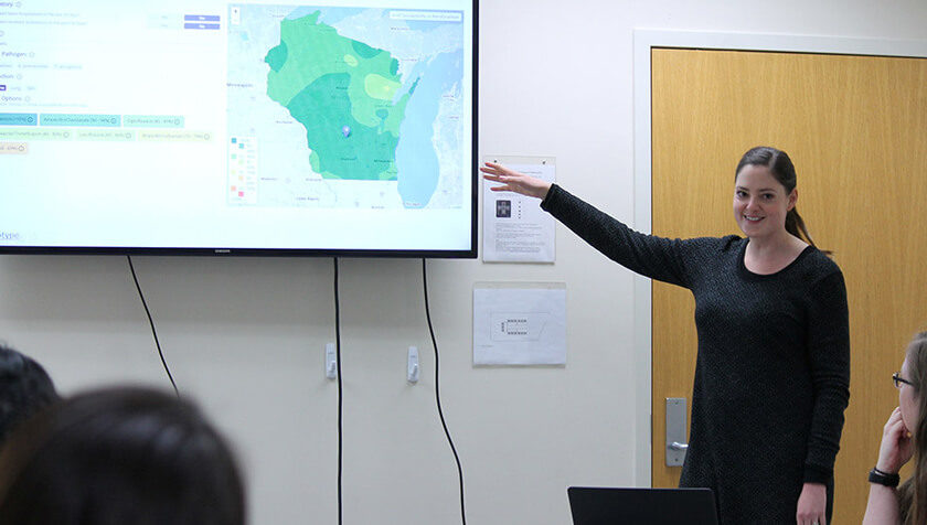 Assistant Scientist Laurel Legenza presents her antimicrobial resistance mapping tool, AMR Tracker