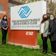 PharmD students Kathryn Freitag, Janvi Shah, Phanary Xiong, and Clara Nickel volunteer to vaccinate the public at the vaccine clinic at the Boys & Girls Club in Sun Prairie. Photo by Paul L. Newby II