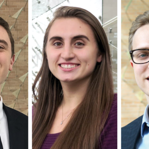 headshots of Justin Ferek, Kelsey Brasel, and Thomas Lofy