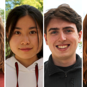 portraits of School of Pharmacy Pharmacology and Toxicology students Kegan Skalitzky, Siyang Peng, William Naviaux, and Nina Wood.