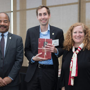 Cody Wenthur and Chancellor Mnookin with his Vilas award