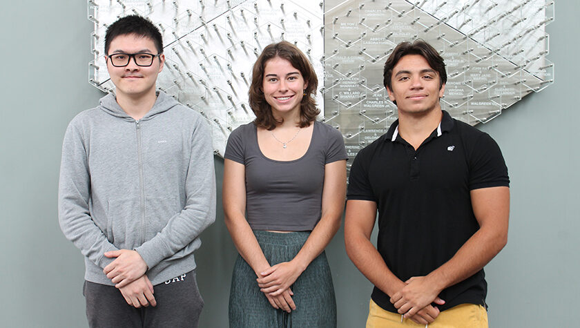 Hilldale Research Fellowship winners Adam Eckardt, Isabella Jones, and Ethan Cui