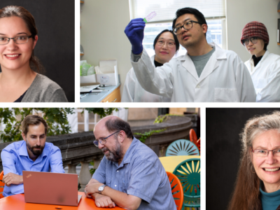 Top row: Associate Professor Amanda Margolis; Assistant Professor Ting Fu, postdoctoral researcher Xingchen Dong, and graduate student Fei Sun. Bottom row: Assistant Professor Cody Wenthur and Associate Professor Jay Ford, Professor Betty Chewning