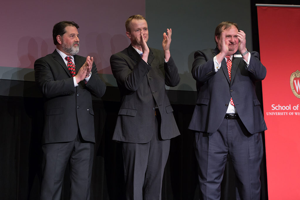 Mathew Mabie, president for the harmacy Alumni Association; Nathaniel Smith, president for Pharmacy alumni Association and Steven Swanson, dean of School of Pharmacy