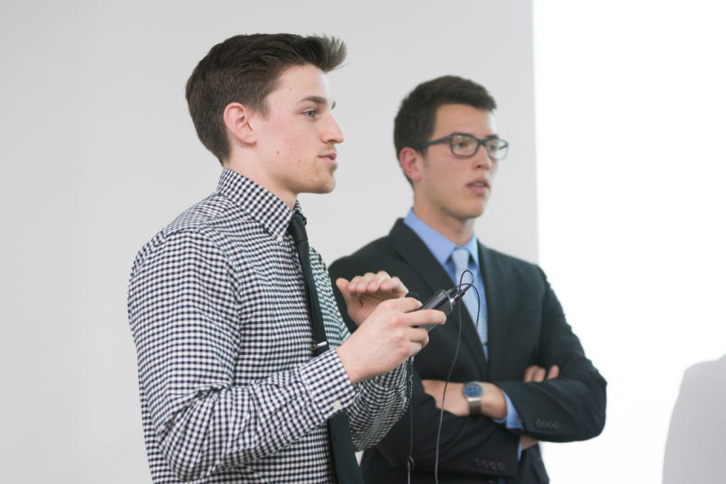 Dakota Rau and Gregory Norsten pitching their idea