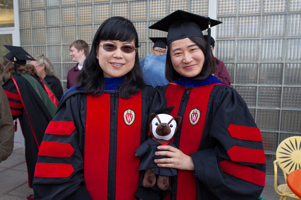 Students celebrate the graduation together with close friends.