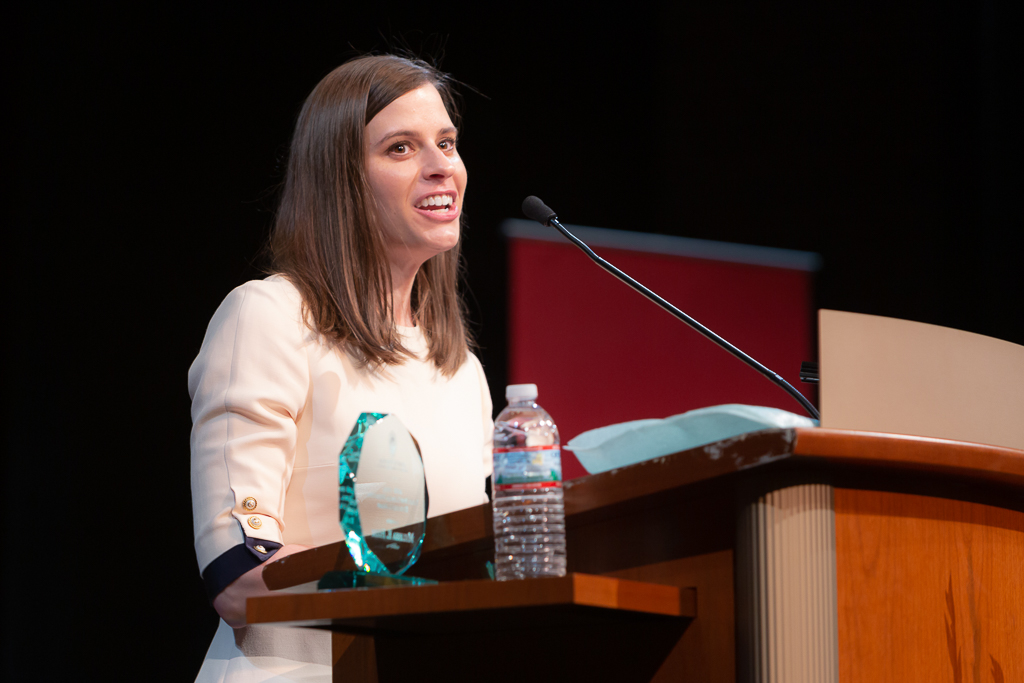 Melissa Heim is honored by the Larry Boh Clinical Instructor Excellence Award and delivers her speech at the ceremony.